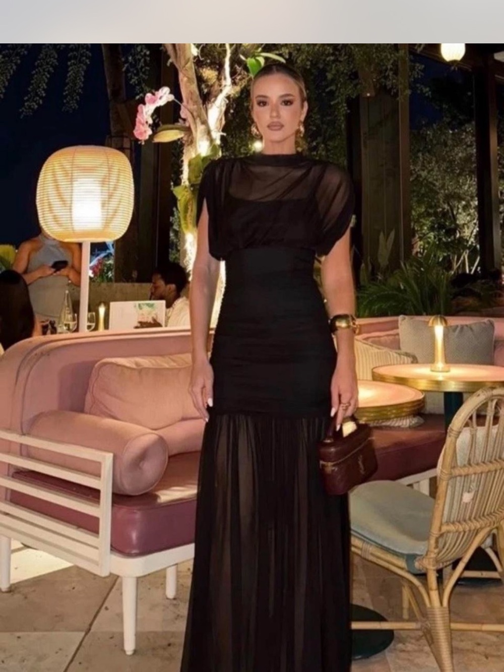 Zara Black Sheer Ruched Maxi Dress